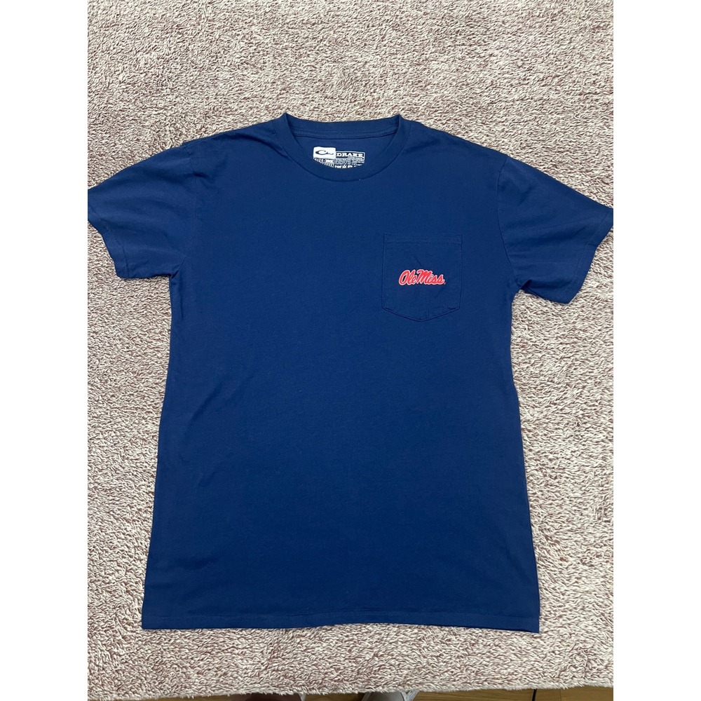 Drake Ole Miss Rebels Mens M Navy Pocket T Shirt Mallard Duck Graphic NCAA